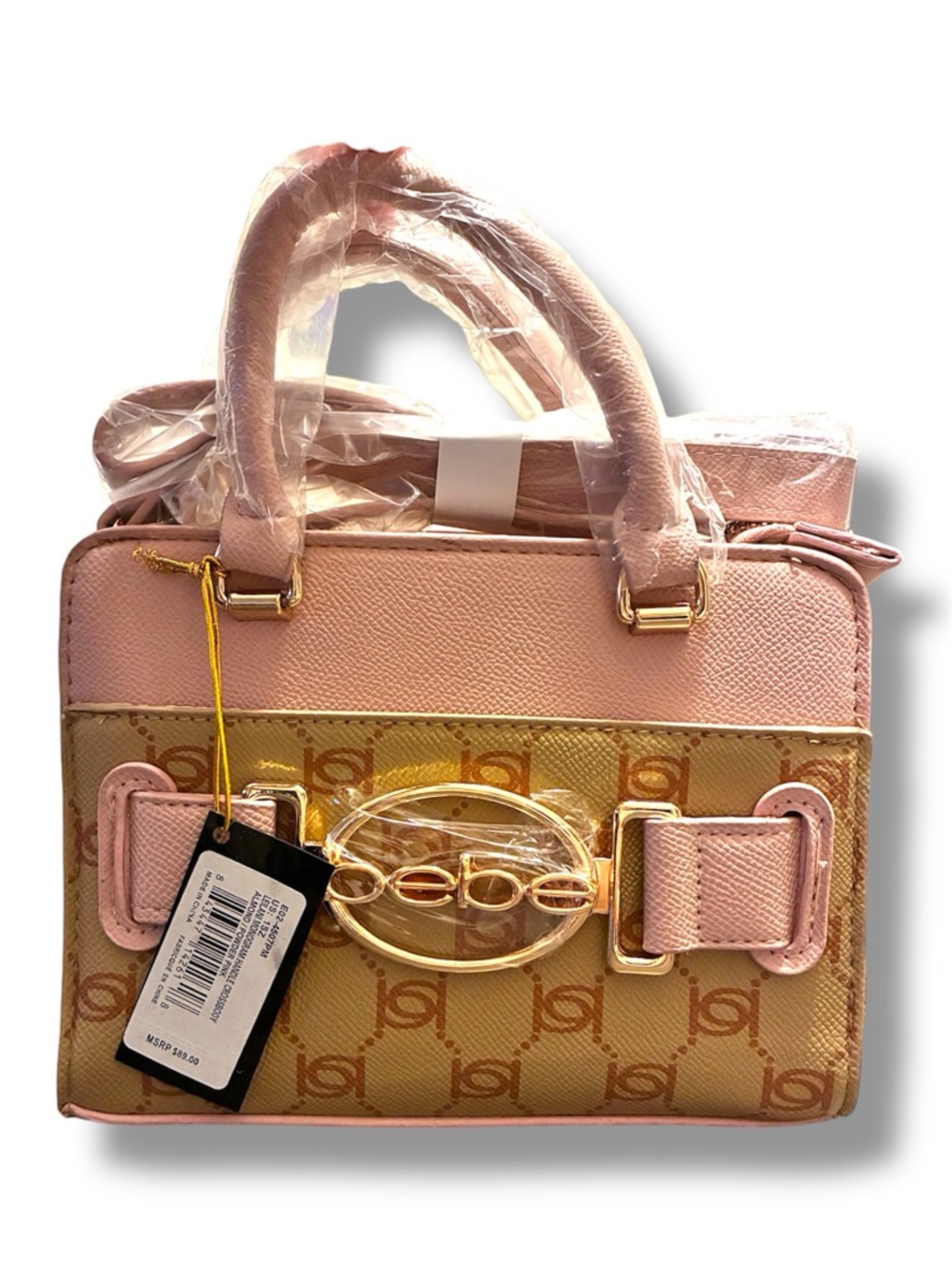 💕✨ Bebe Leilani Monogram Handle Crossbody Almond Powder Pink NWT